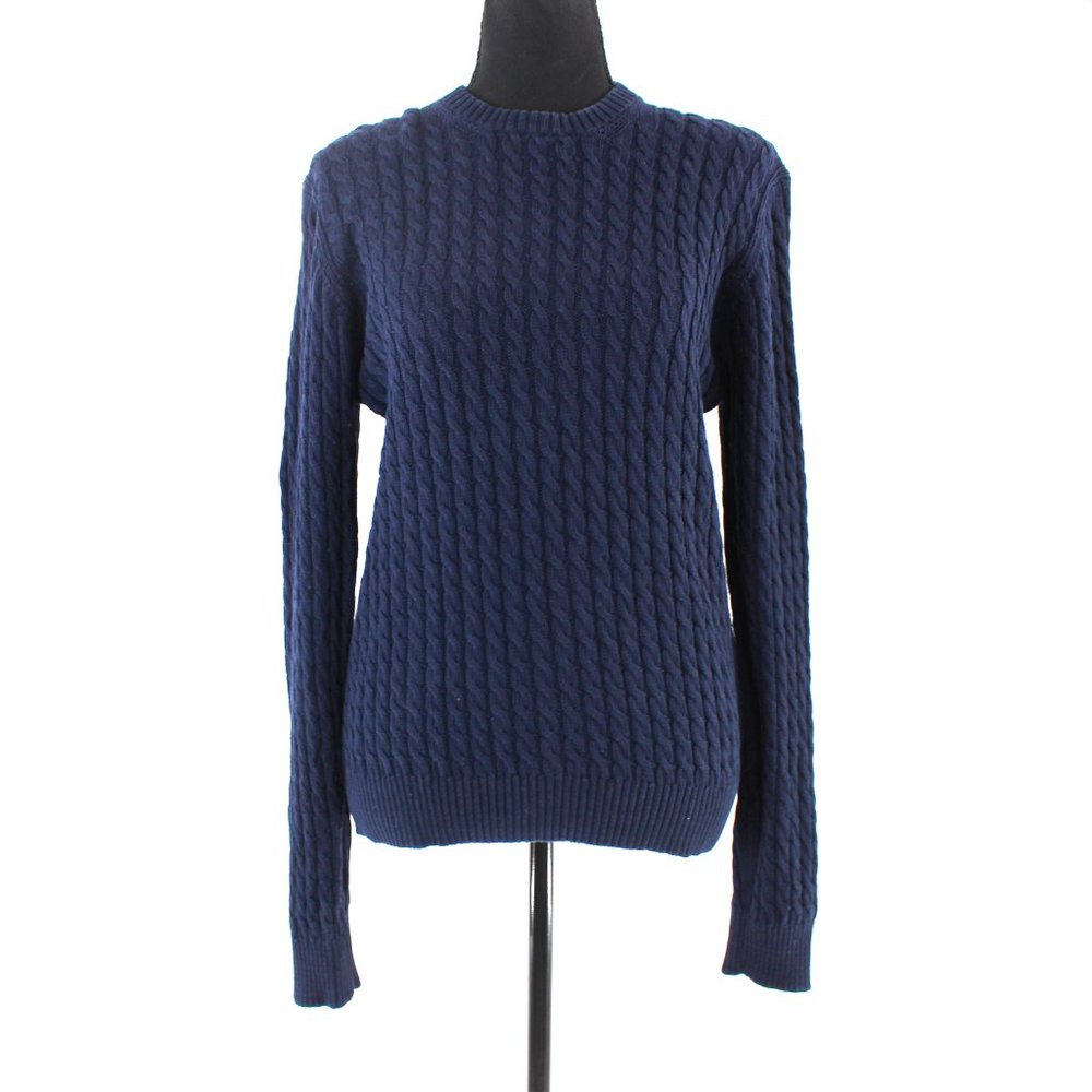Ami Alexandre Mattiussi Marine Blue Cable Knit Cotton Crewneck Sweater Small